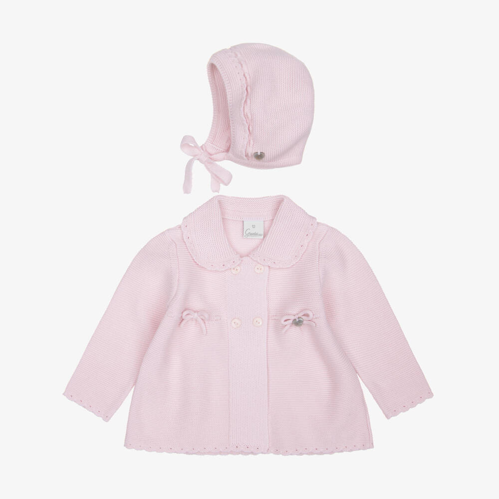 Artesanía Granlei-Baby Girls Pink Knitted Coat & Bonnet Set | Childrensalon