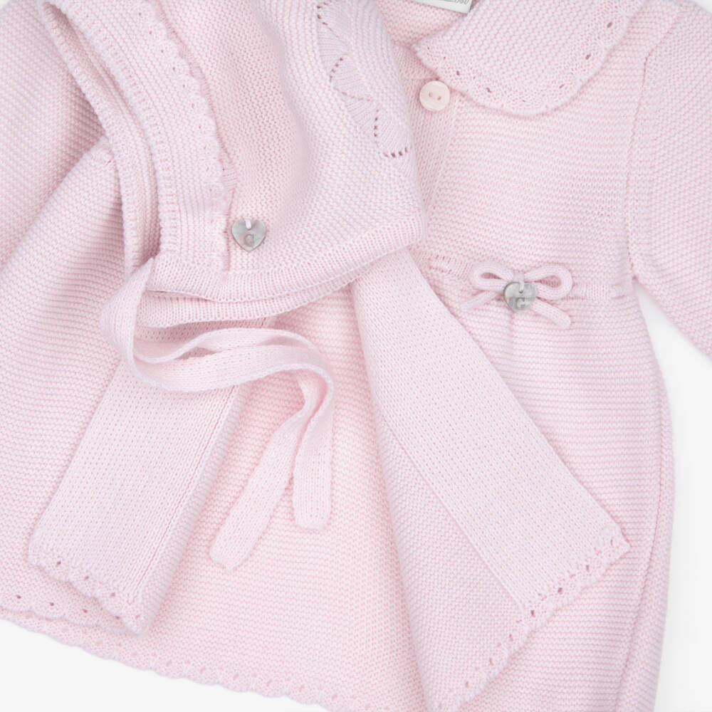 Artesanía Granlei-Baby Girls Pink Knitted Coat & Bonnet Set | Childrensalon