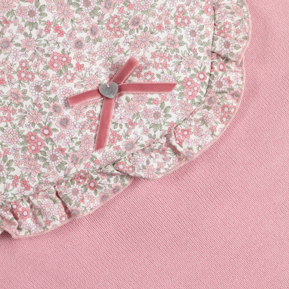 Artesanía Granlei-Baby Girls Pink Knitted Nest with Floral Print (72cm) | Childrensalon
