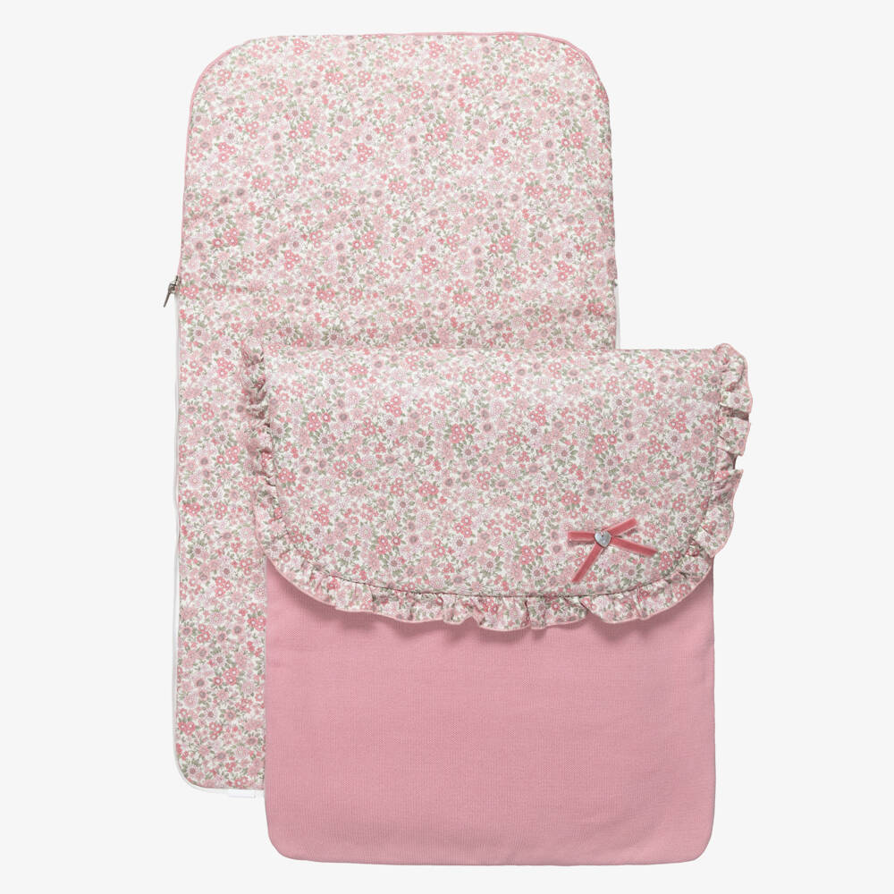Artesanía Granlei-Baby Girls Pink Knitted Nest with Floral Print (72cm) | Childrensalon