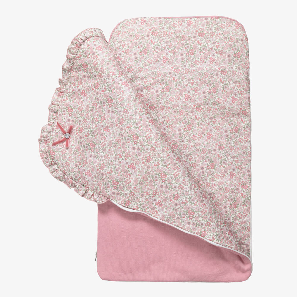 Artesanía Granlei-Baby Girls Pink Knitted Nest with Floral Print (72cm) | Childrensalon