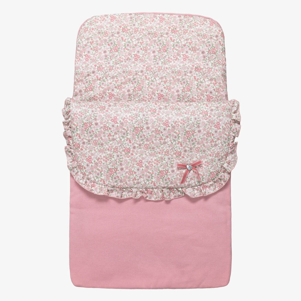 Artesanía Granlei-Baby Girls Pink Knitted Nest with Floral Print (72cm) | Childrensalon