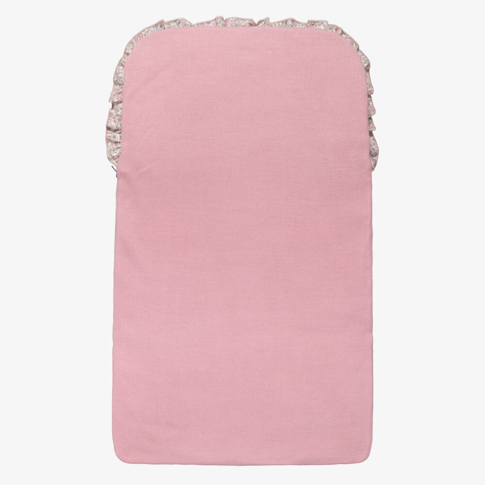 Artesanía Granlei-Baby Girls Pink Knitted Nest with Floral Print (72cm) | Childrensalon