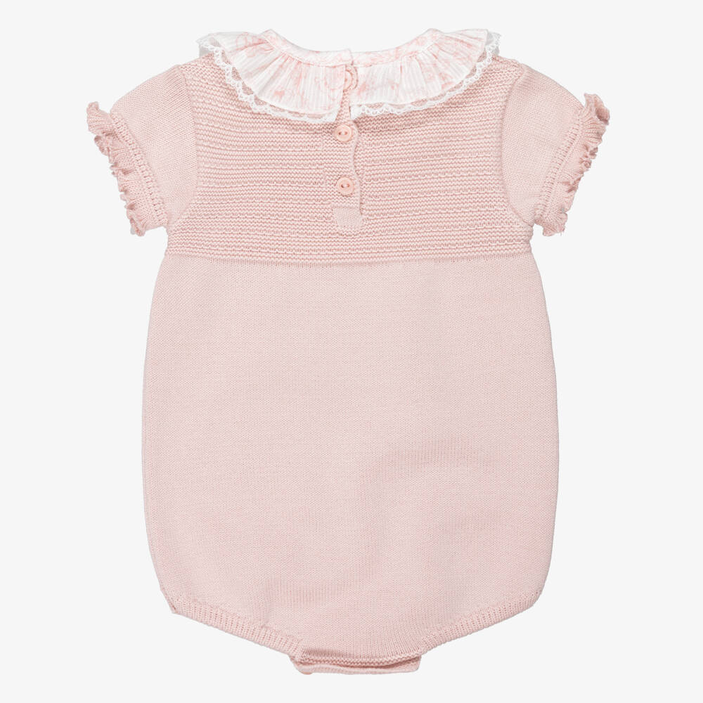 Artesanía Granlei-Baby Girls Pink Knitted Shortie with Lace Trim Collar | Childrensalon