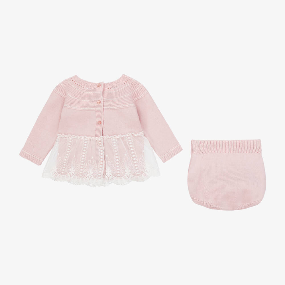 Artesanía Granlei-Baby Girls Pink Lace Trimmed Knitted Shorts Set | Childrensalon