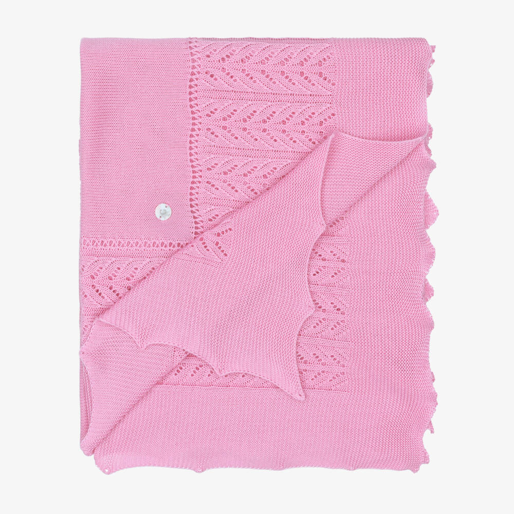 Artesanía Granlei-Baby Girls Pink Scalloped Knit Shawl (130cm) | Childrensalon