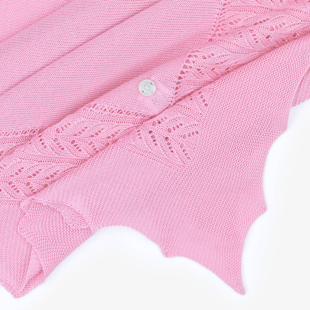 Artesanía Granlei-Baby Girls Pink Scalloped Knit Shawl (130cm) | Childrensalon
