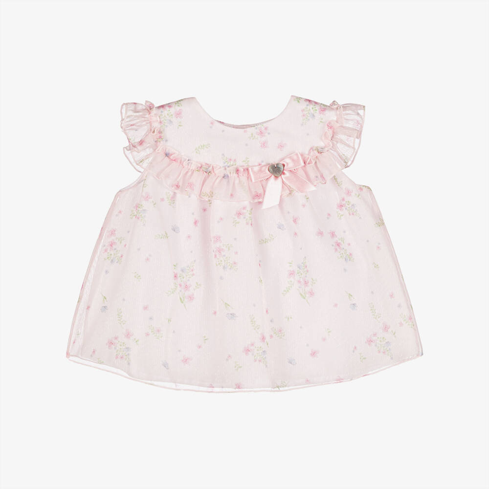 Artesanía Granlei-Baby Girls Shimmery Pale Pink Chiffon Floral Dress | Childrensalon