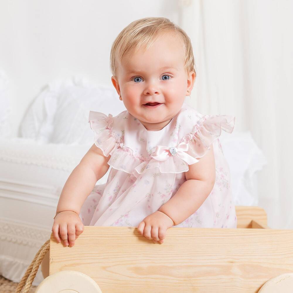 Artesanía Granlei-فستان شيفون لون زهري فاتح لامع للبنات الرضع | Childrensalon