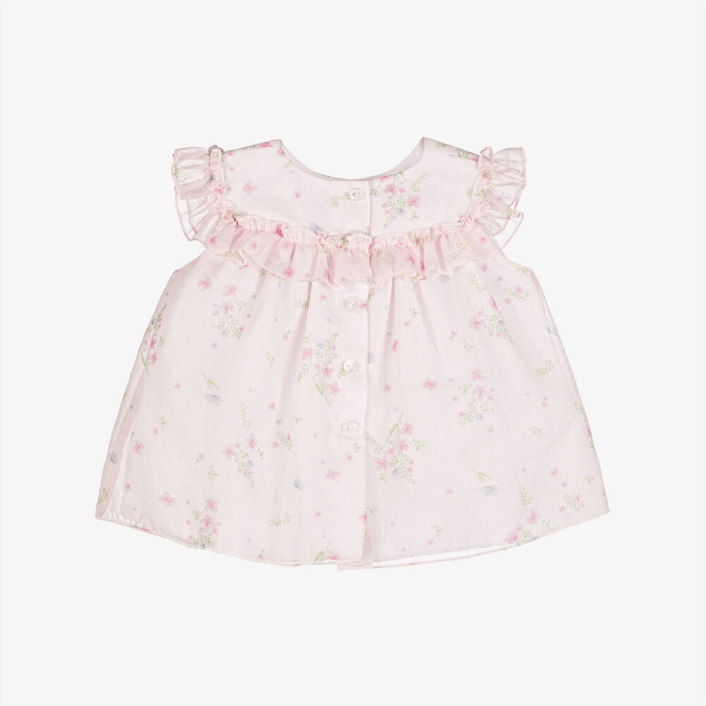 Artesanía Granlei-Baby Girls Shimmery Pale Pink Chiffon Floral Dress | Childrensalon
