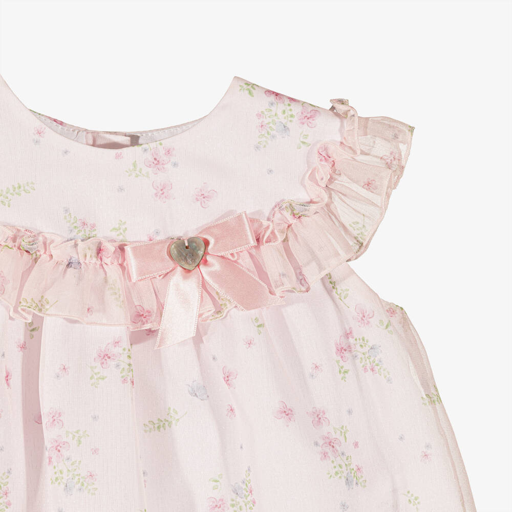 Artesanía Granlei-Baby Girls Shimmery Pale Pink Chiffon Floral Dress | Childrensalon