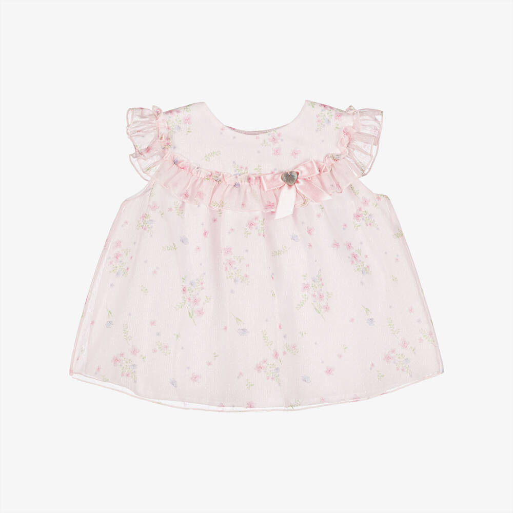 Artesanía Granlei-Baby Girls Shimmery Pale Pink Chiffon Floral Dress | Childrensalon