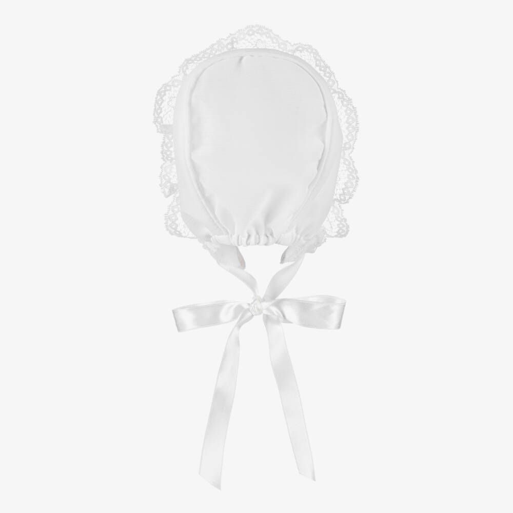 Artesanía Granlei-Baby Girls White Chiffon & Lace Bonnet | Childrensalon