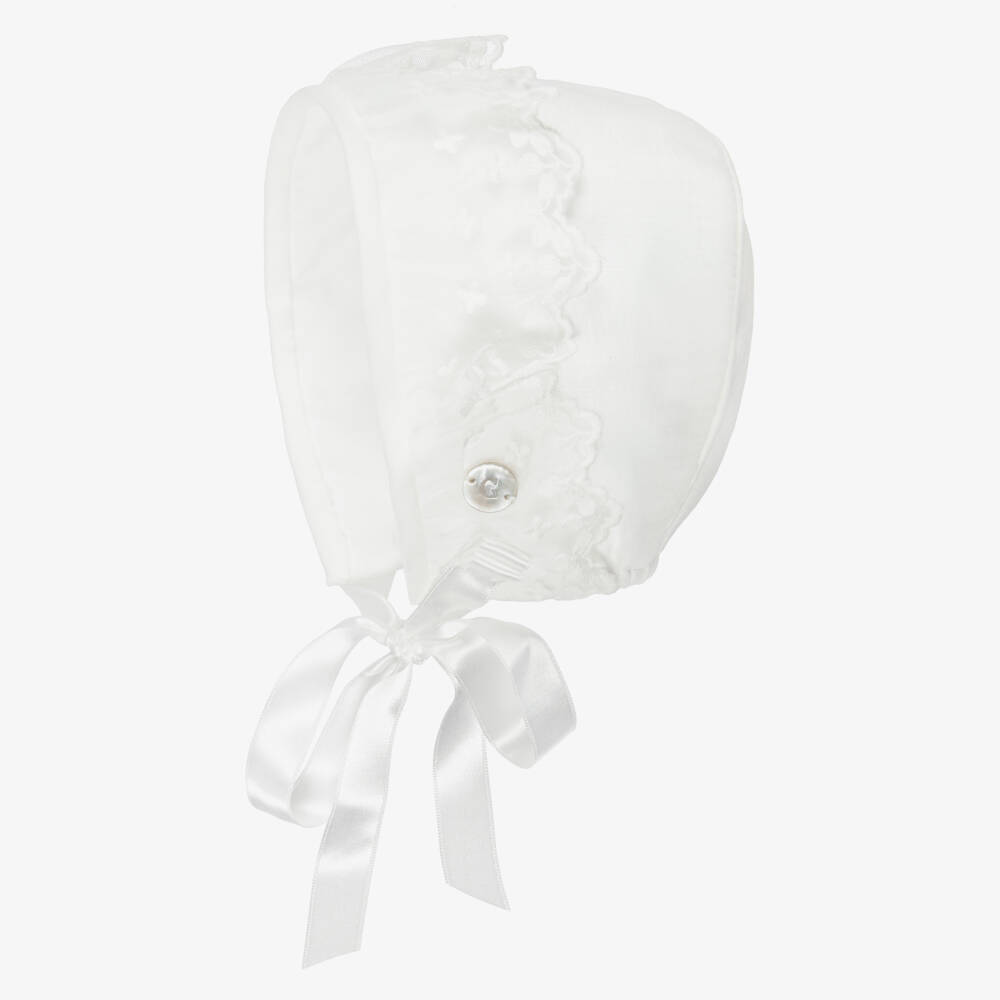 Artesanía Granlei-Baby Girls White Voile & Lace Bonnet | Childrensalon