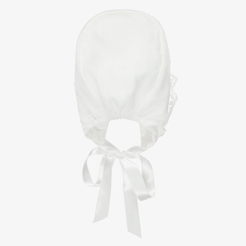 Artesanía Granlei-Baby Girls White Voile & Lace Bonnet | Childrensalon