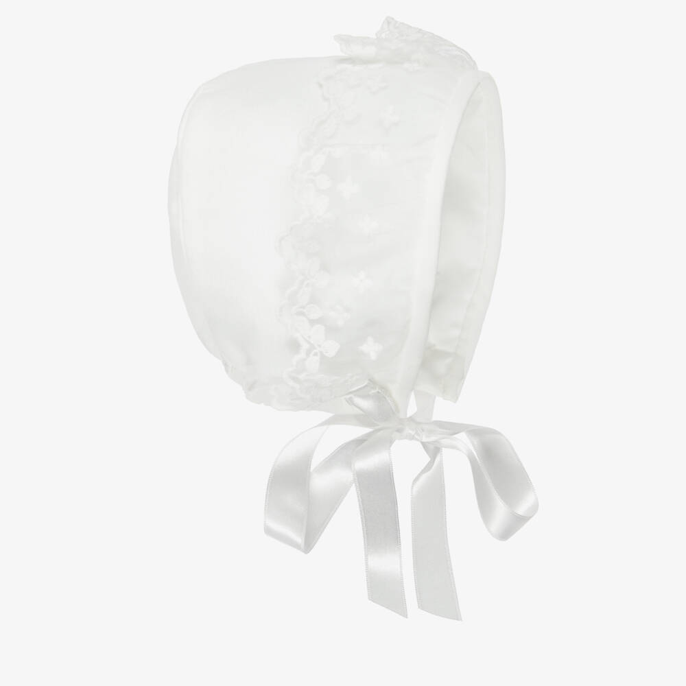 Artesanía Granlei-Baby Girls White Voile & Lace Bonnet | Childrensalon