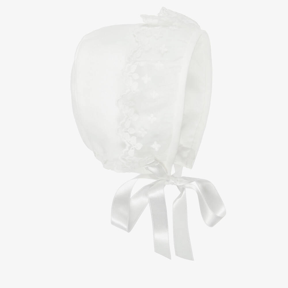 Artesanía Granlei-Baby Girls White Voile & Lace Bonnet | Childrensalon