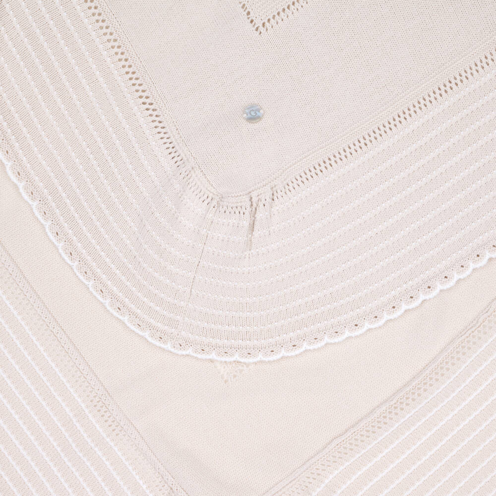 Artesanía Granlei-Beige Knit Shawl with Scalloped Trim (140cm) | Childrensalon