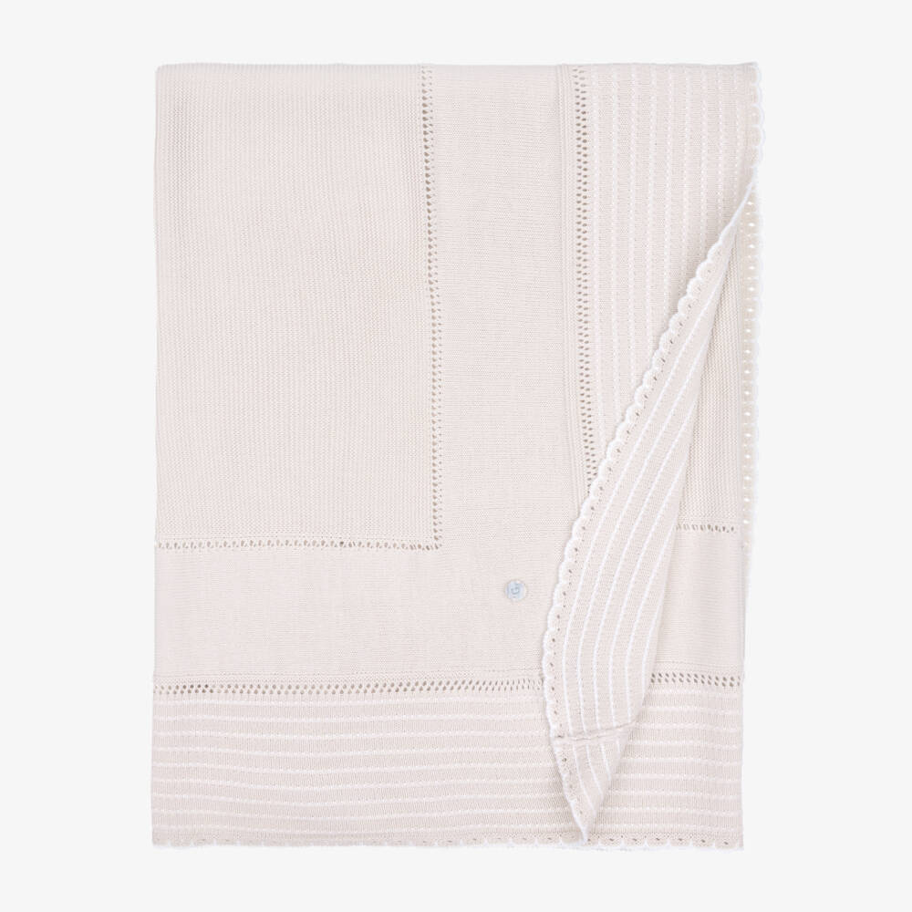 Artesanía Granlei-Beige Knit Shawl with Scalloped Trim (140cm) | Childrensalon