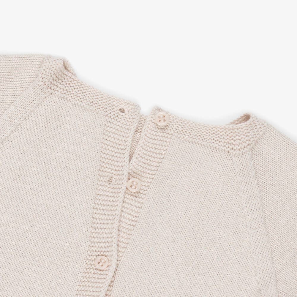 Artesanía Granlei-Beige Knitted 2 Piece Babygrow with Bunny Rabbit Motif | Childrensalon