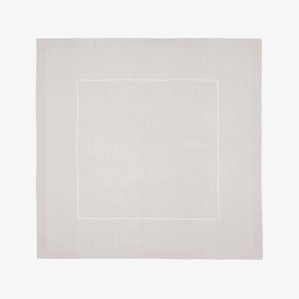 Artesanía Granlei-Beige Knitted Baby Blanket with Textured Border (108cm) | Childrensalon