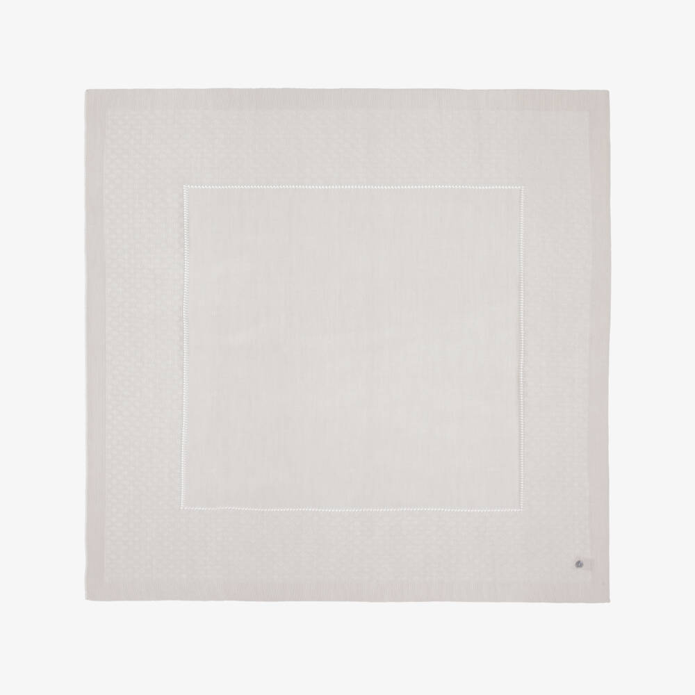 Artesanía Granlei-Beige Knitted Baby Blanket with Textured Border (108cm) | Childrensalon