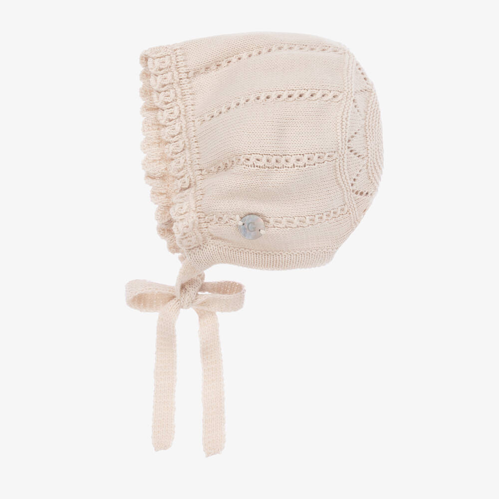 Artesanía Granlei-Beige Knitted Baby Bonnet | Childrensalon