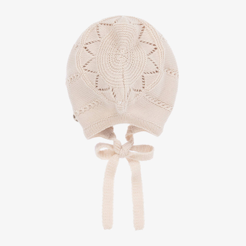 Artesanía Granlei-Beige Knitted Baby Bonnet | Childrensalon
