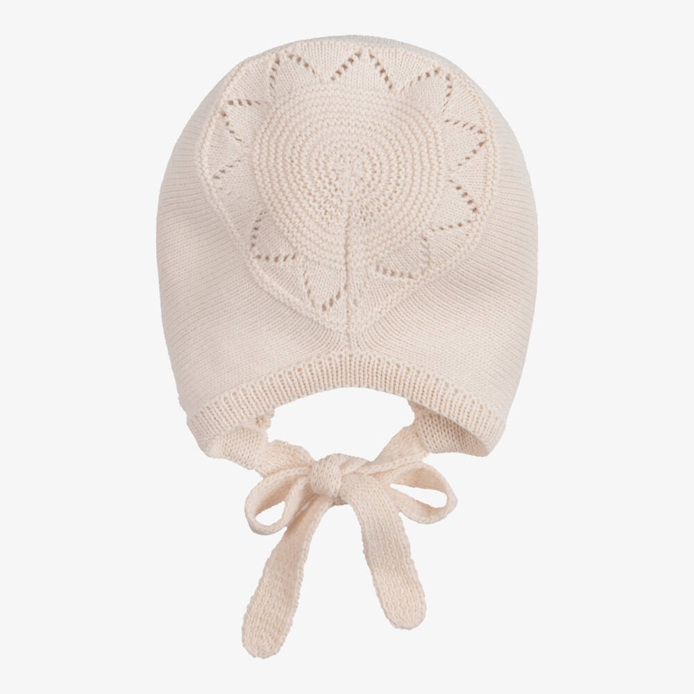Artesanía Granlei-Beige Knitted Baby Bonnet | Childrensalon