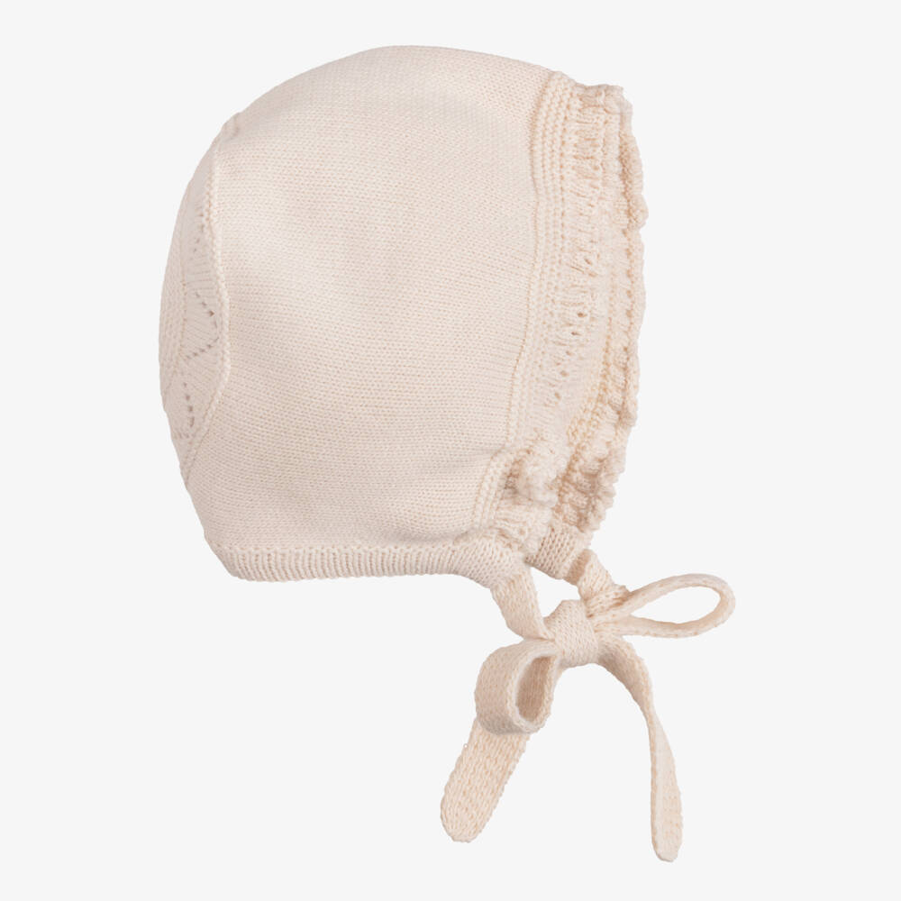 Artesanía Granlei-Beige Knitted Baby Bonnet | Childrensalon