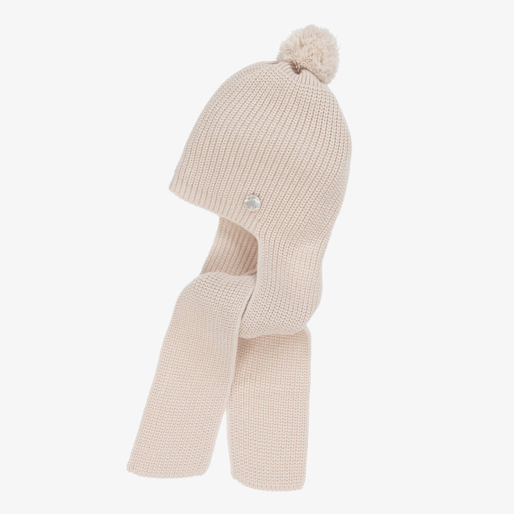 Artesanía Granlei-Beige Knitted Baby Hat Scarf | Childrensalon