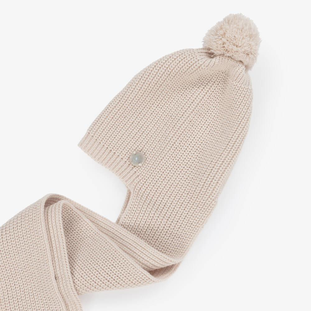 Artesanía Granlei-Beige Knitted Baby Hat Scarf | Childrensalon
