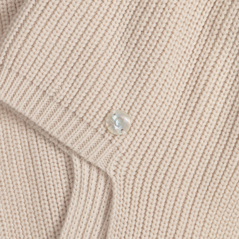 Artesanía Granlei-Beige Knitted Baby Hat with Attached Scarf | Childrensalon