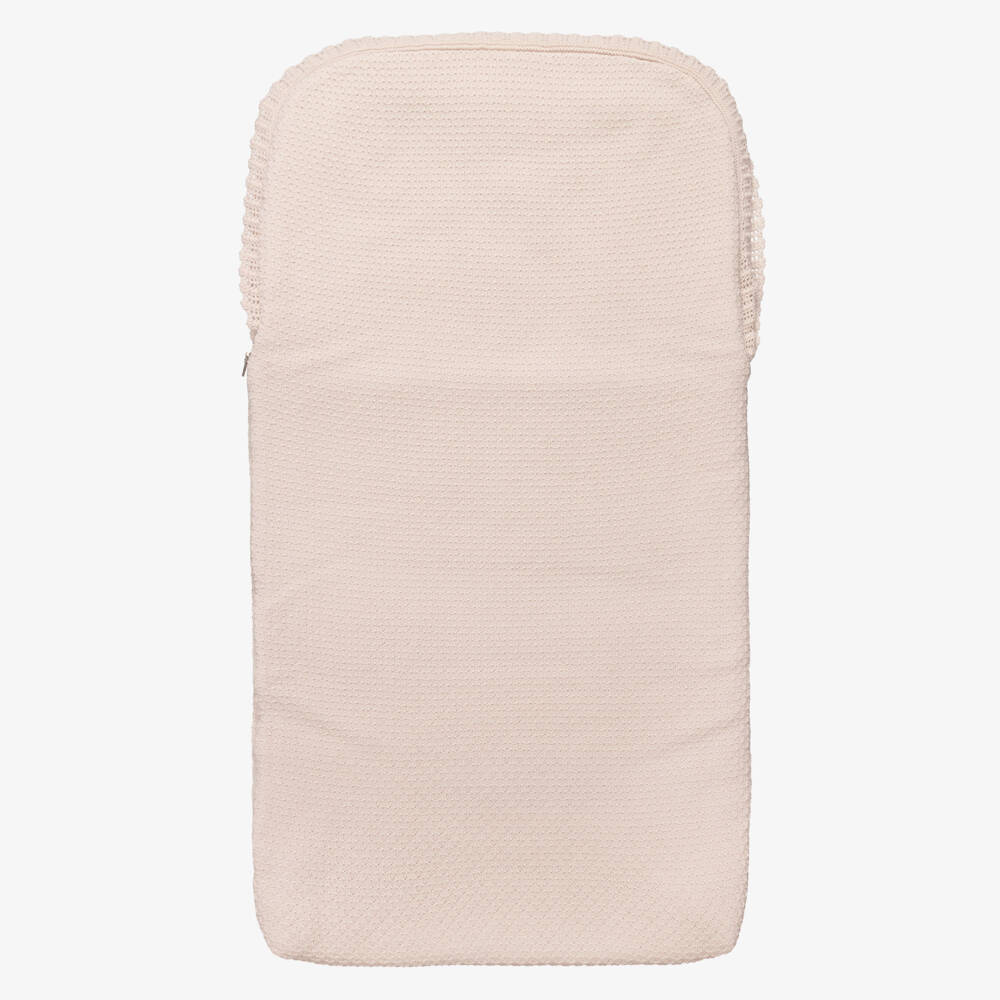 Artesanía Granlei-Beige Knitted Baby Nest with Lace Trim (71cm) | Childrensalon