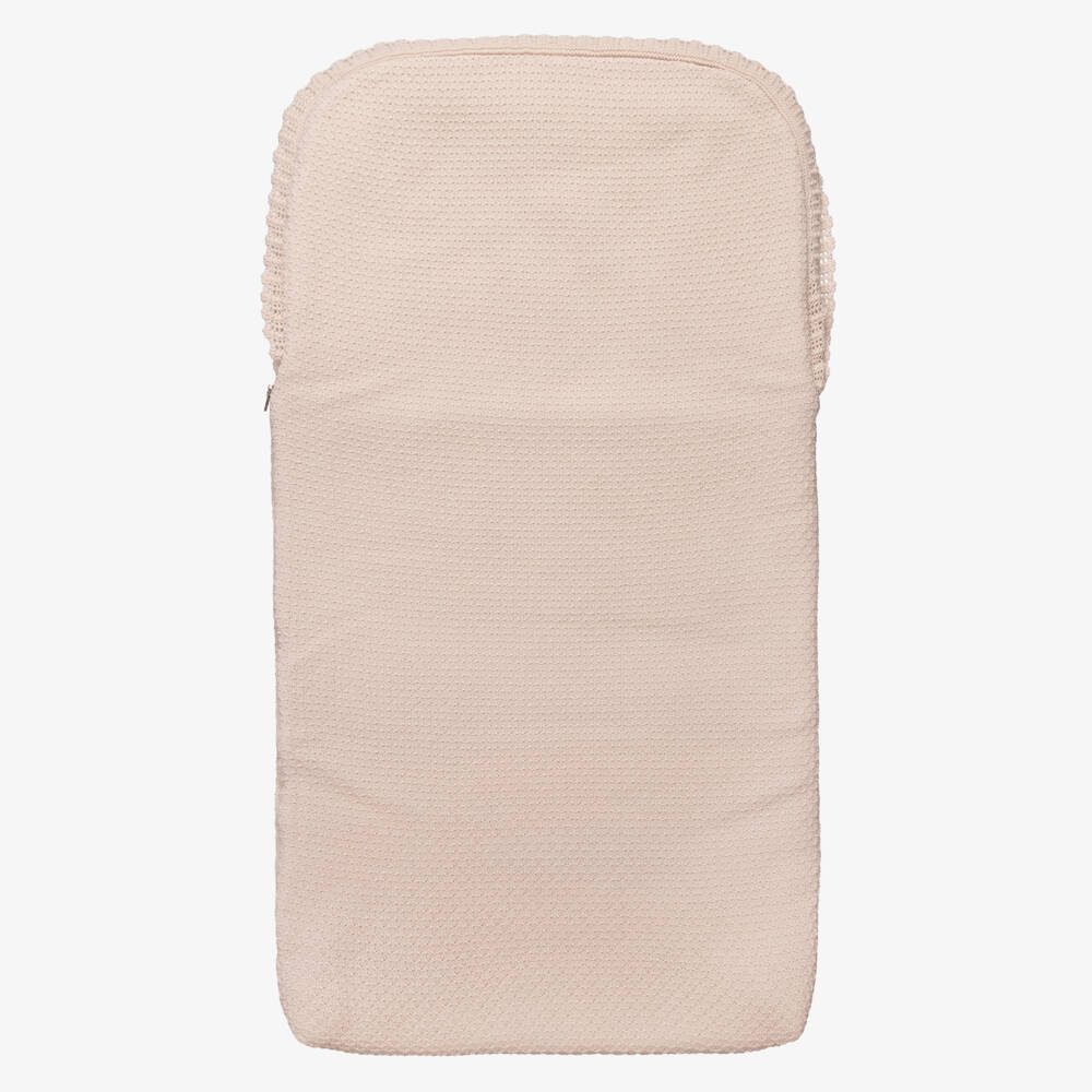 Artesanía Granlei-Beige Knitted Baby Nest with Lace Trim (71cm) | Childrensalon