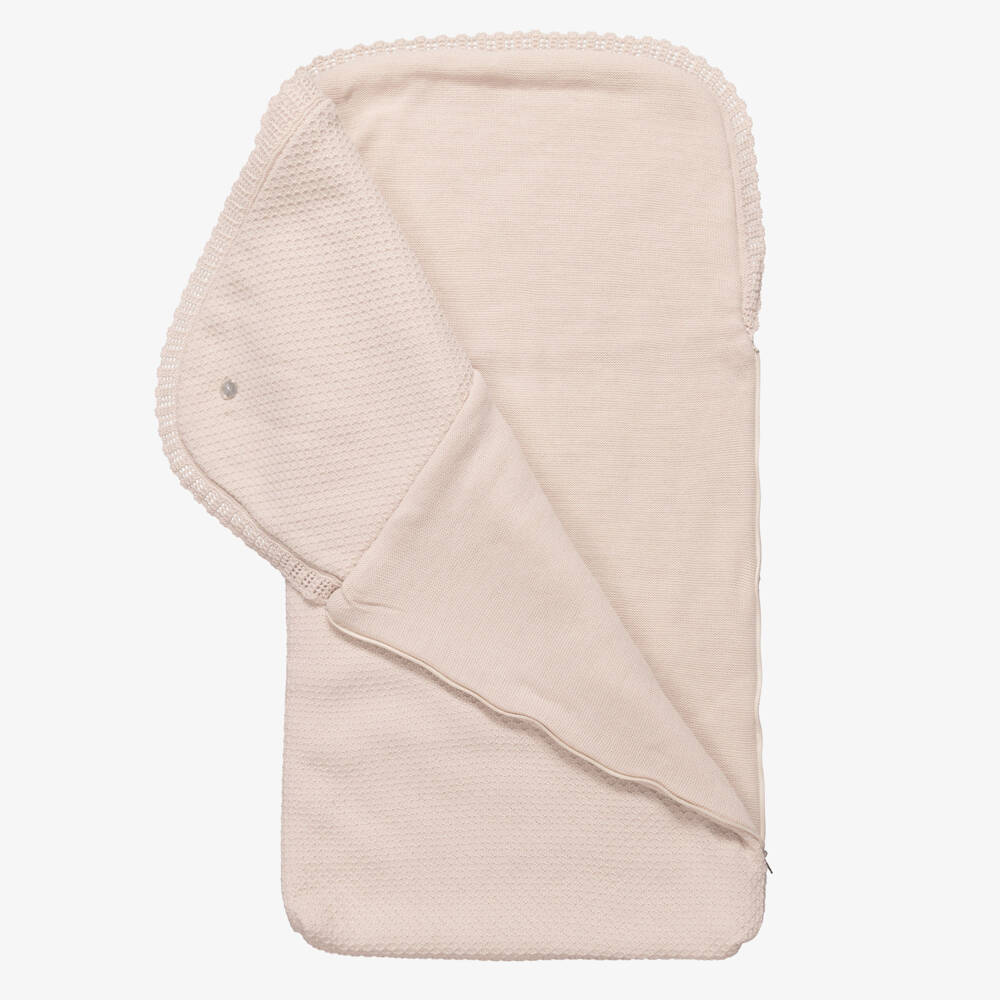 Artesanía Granlei-Beige Knitted Baby Nest with Lace Trim (71cm) | Childrensalon