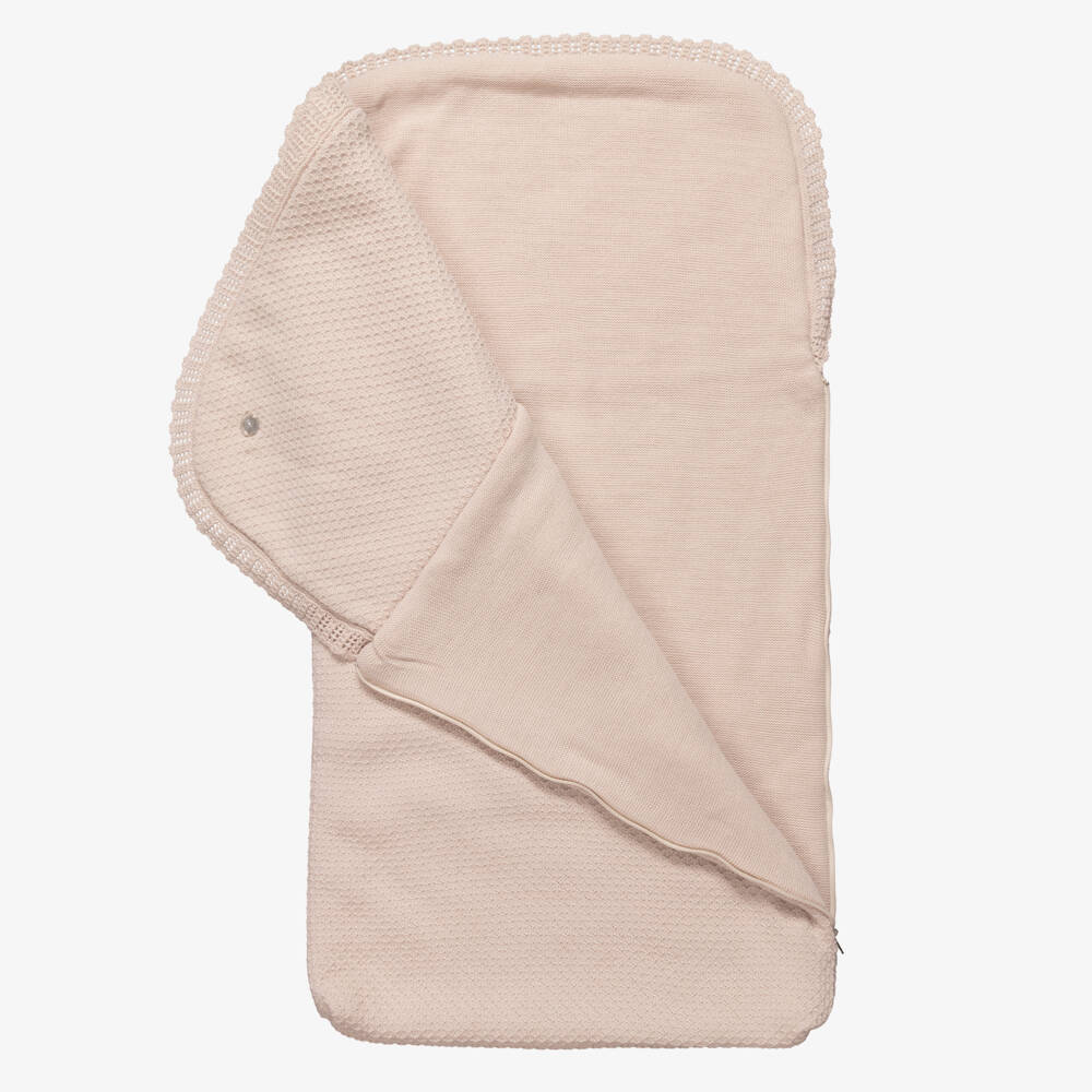 Artesanía Granlei-Beige Knitted Baby Nest with Lace Trim (71cm) | Childrensalon