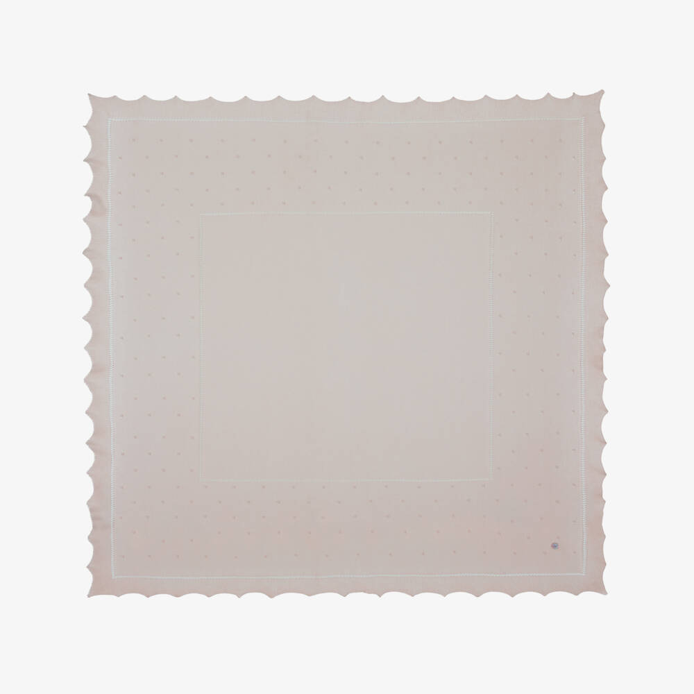 Artesanía Granlei-Beige Knitted Baby Shawl with Scalloped Edges (128cm) | Childrensalon