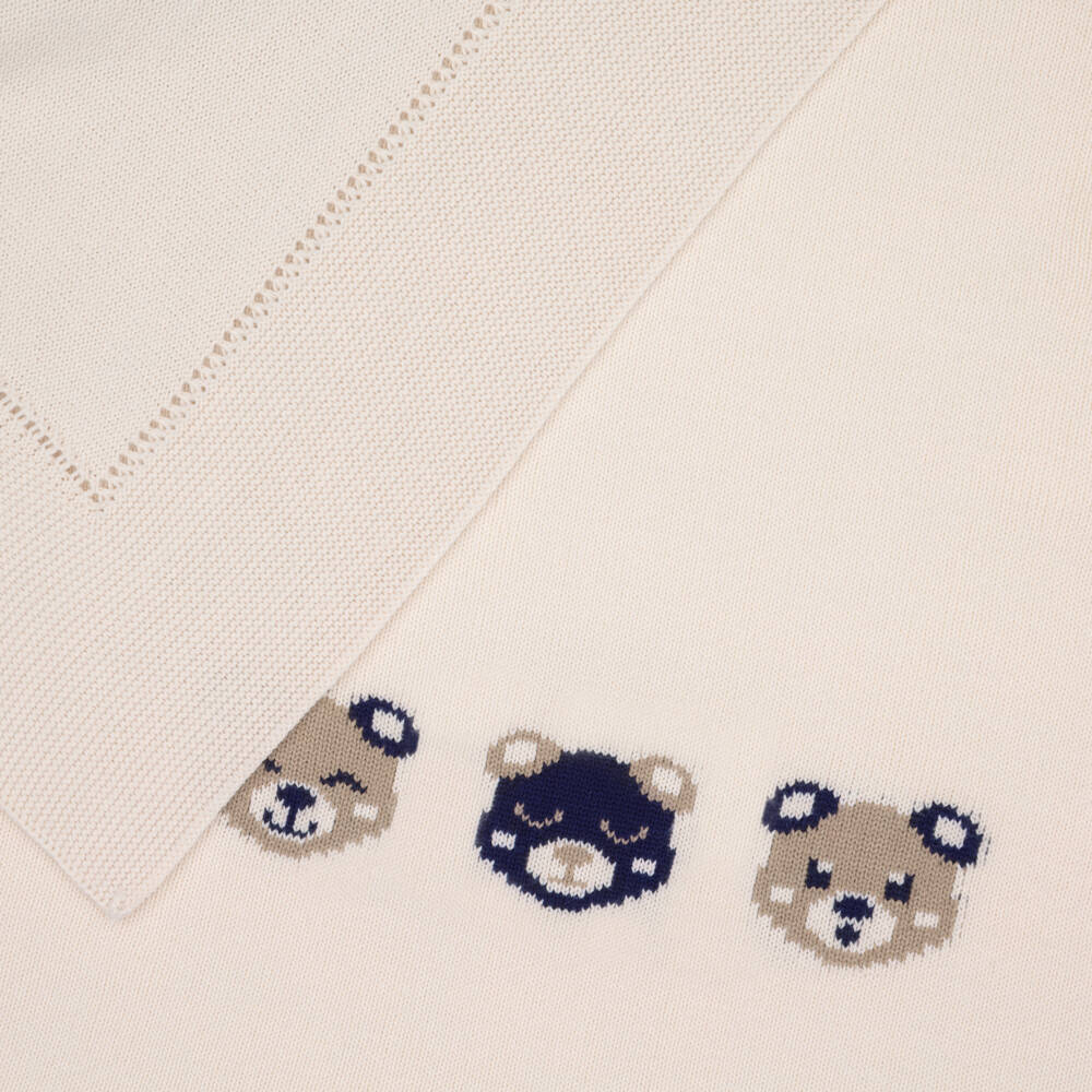 Artesanía Granlei-Beige Knitted Blanket with Three Bears (86cm) | Childrensalon