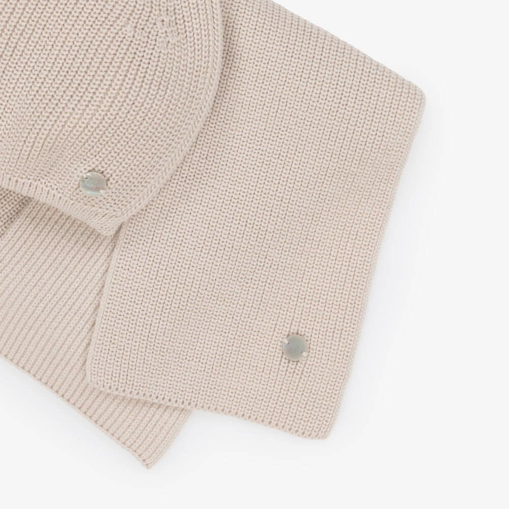 Artesanía Granlei-Beige Knitted Hat & Scarf Set | Childrensalon