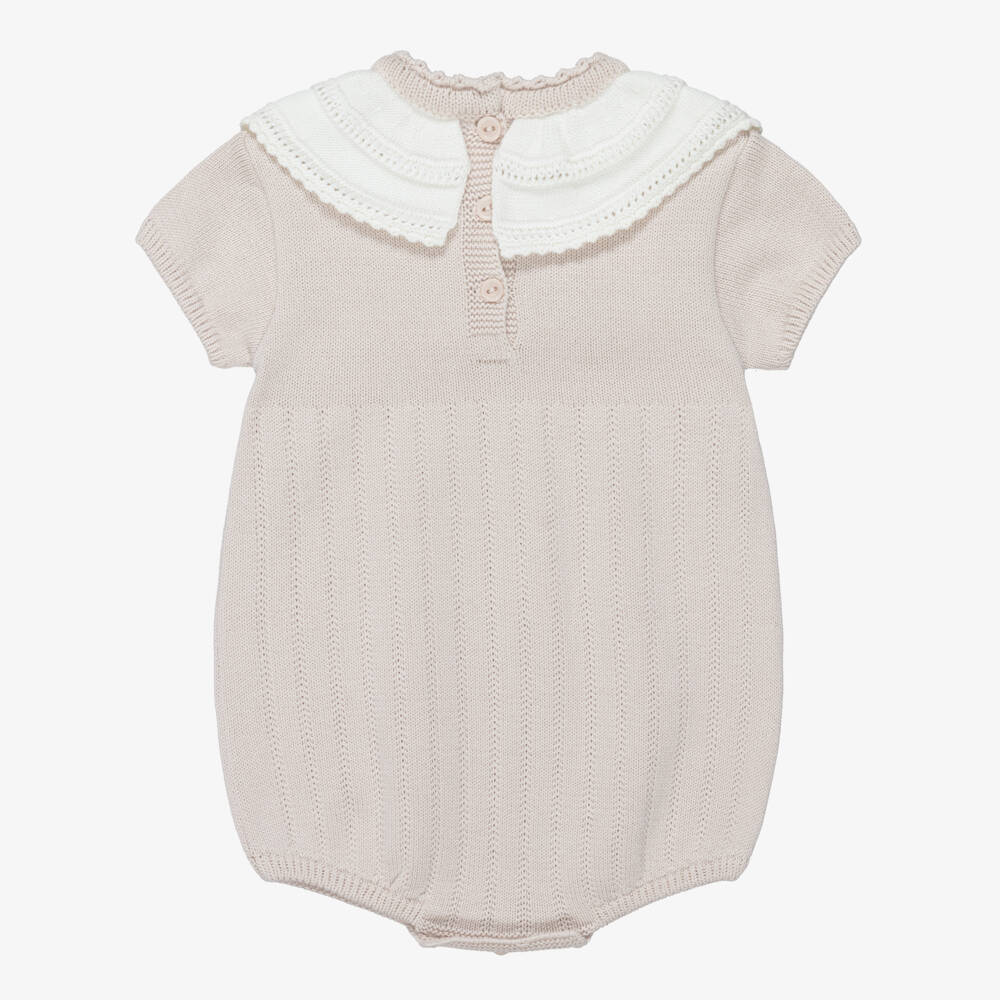 Artesanía Granlei-Beige Knitted Shortie with Scalloped Collar | Childrensalon