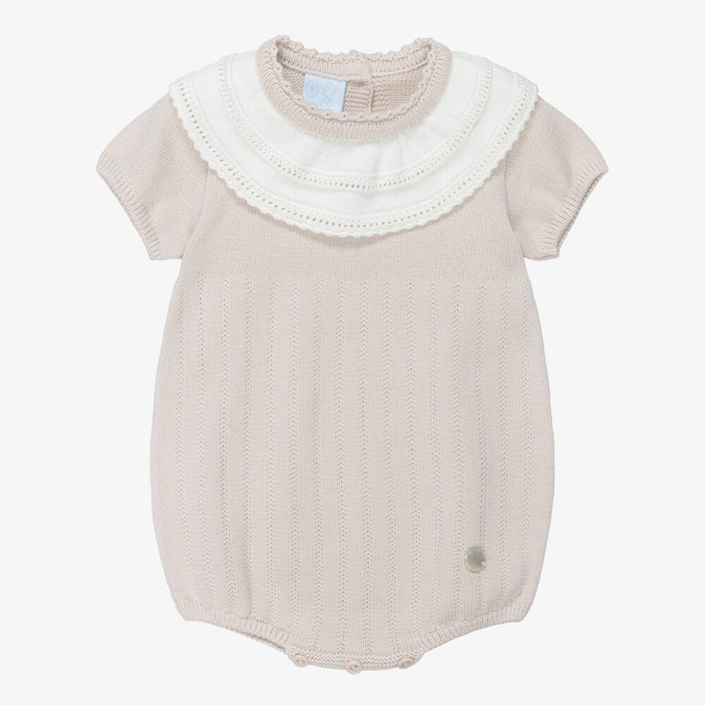 Artesanía Granlei-Beige Knitted Shortie with Scalloped Collar | Childrensalon