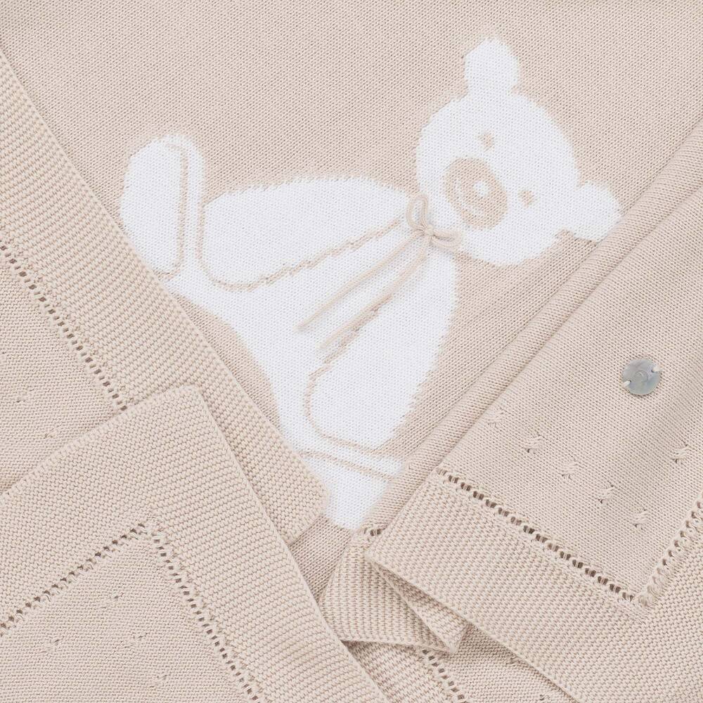 Artesanía Granlei-Beige Knitted Teddy Bear Blanket (90cm) | Childrensalon
