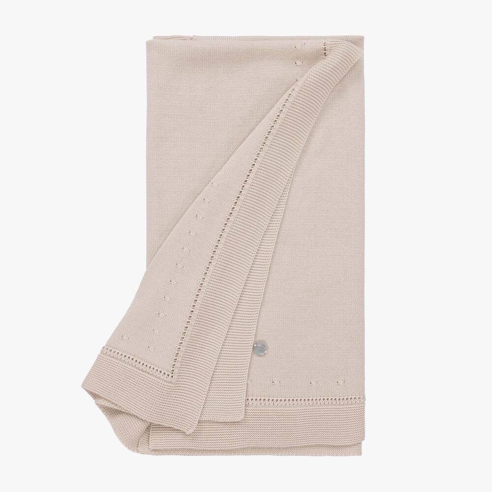 Artesanía Granlei-Beige Knitted Teddy Bear Blanket (90cm) | Childrensalon
