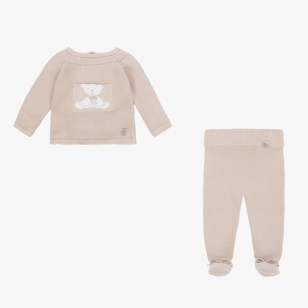 Artesanía Granlei-Beige Teddy Bear 2 Piece Babygrow | Childrensalon