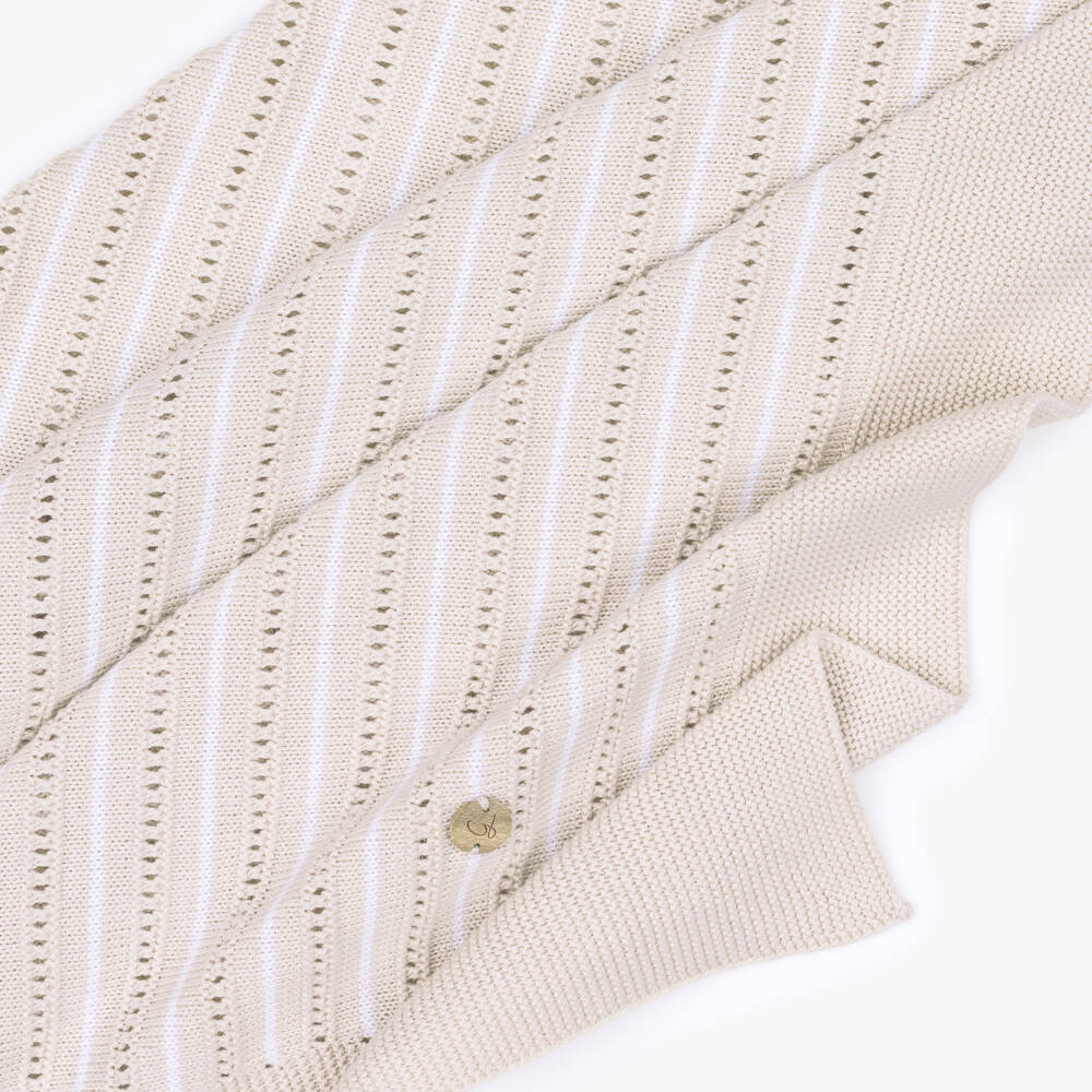 Artesanía Granlei-بطانية مقلمة لون بيج وأبيض (87 سم) | Childrensalon