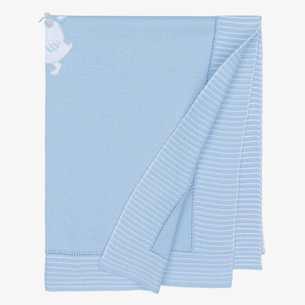 Artesanía Granlei-Blue Knitted Baby Blanket with Duck Motif (93cm) | Childrensalon