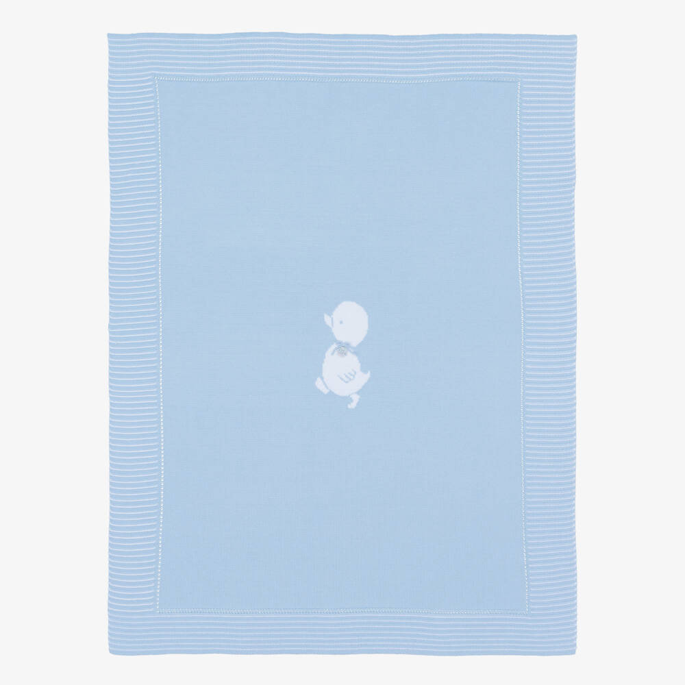 Artesanía Granlei-Blue Knitted Baby Blanket with Duck Motif (93cm) | Childrensalon
