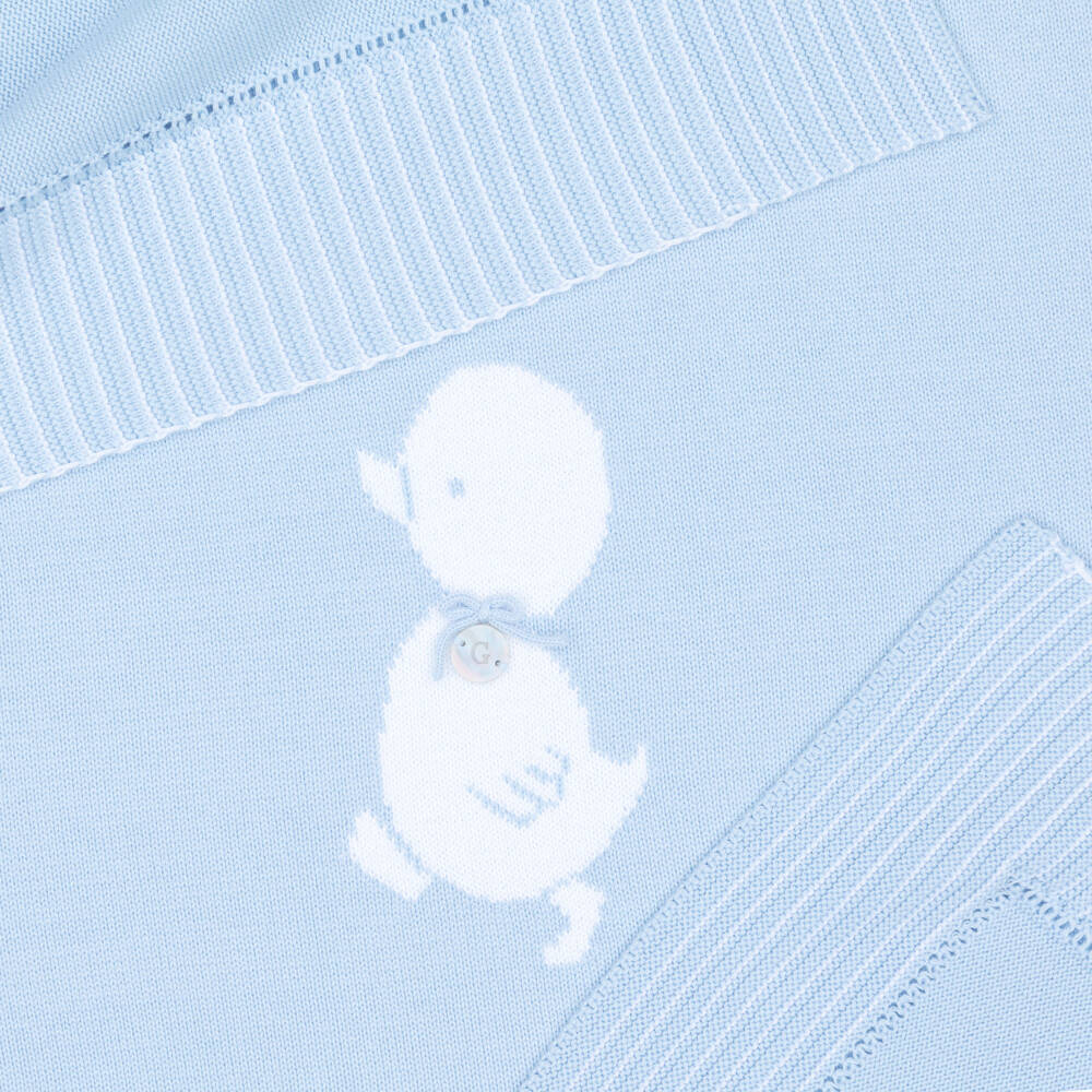 Artesanía Granlei-Blue Knitted Baby Blanket with Duck Motif (93cm) | Childrensalon