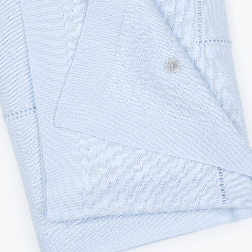 Artesanía Granlei-Blue Knitted Baby Blanket with Textured Border (108cm) | Childrensalon